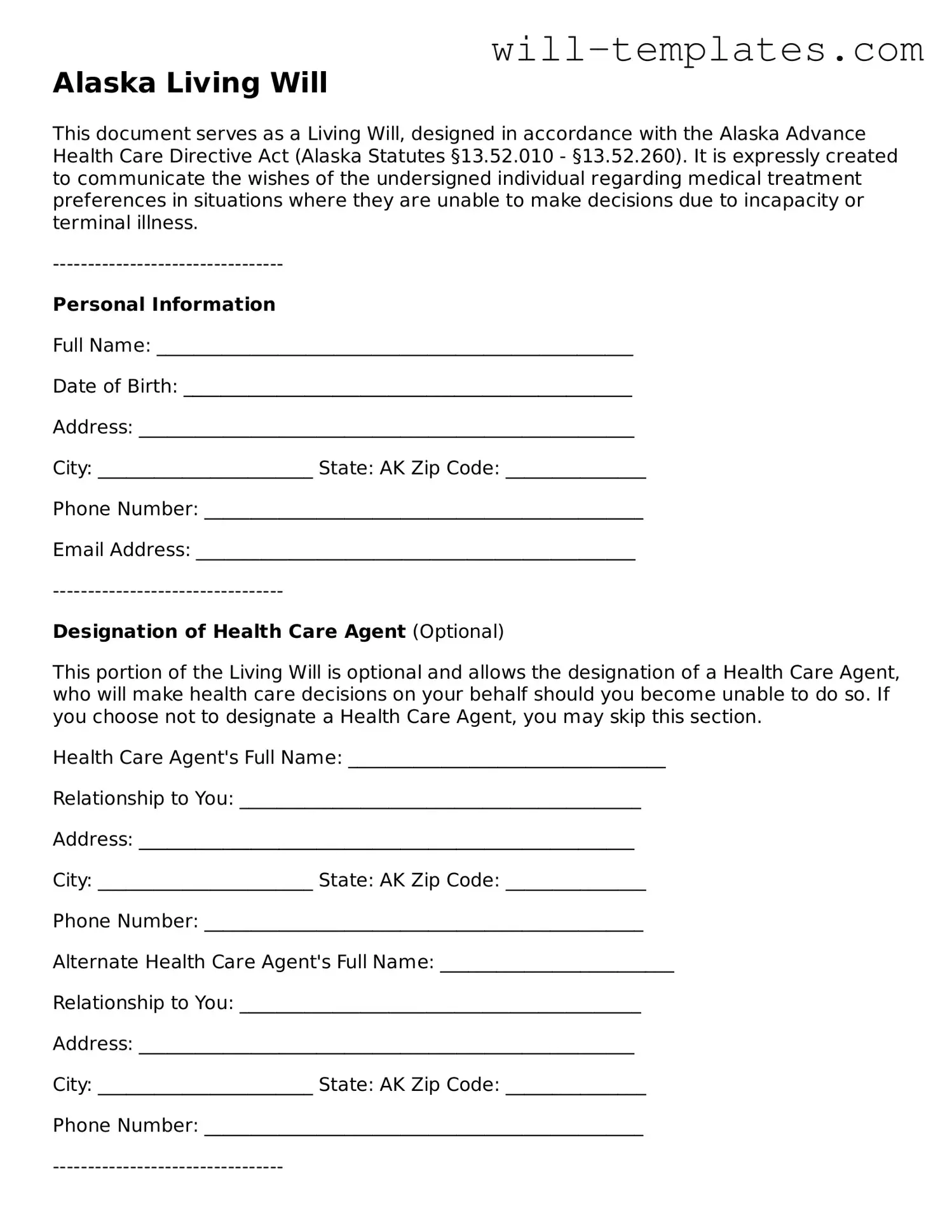 Official  Living Will Template for Alaska