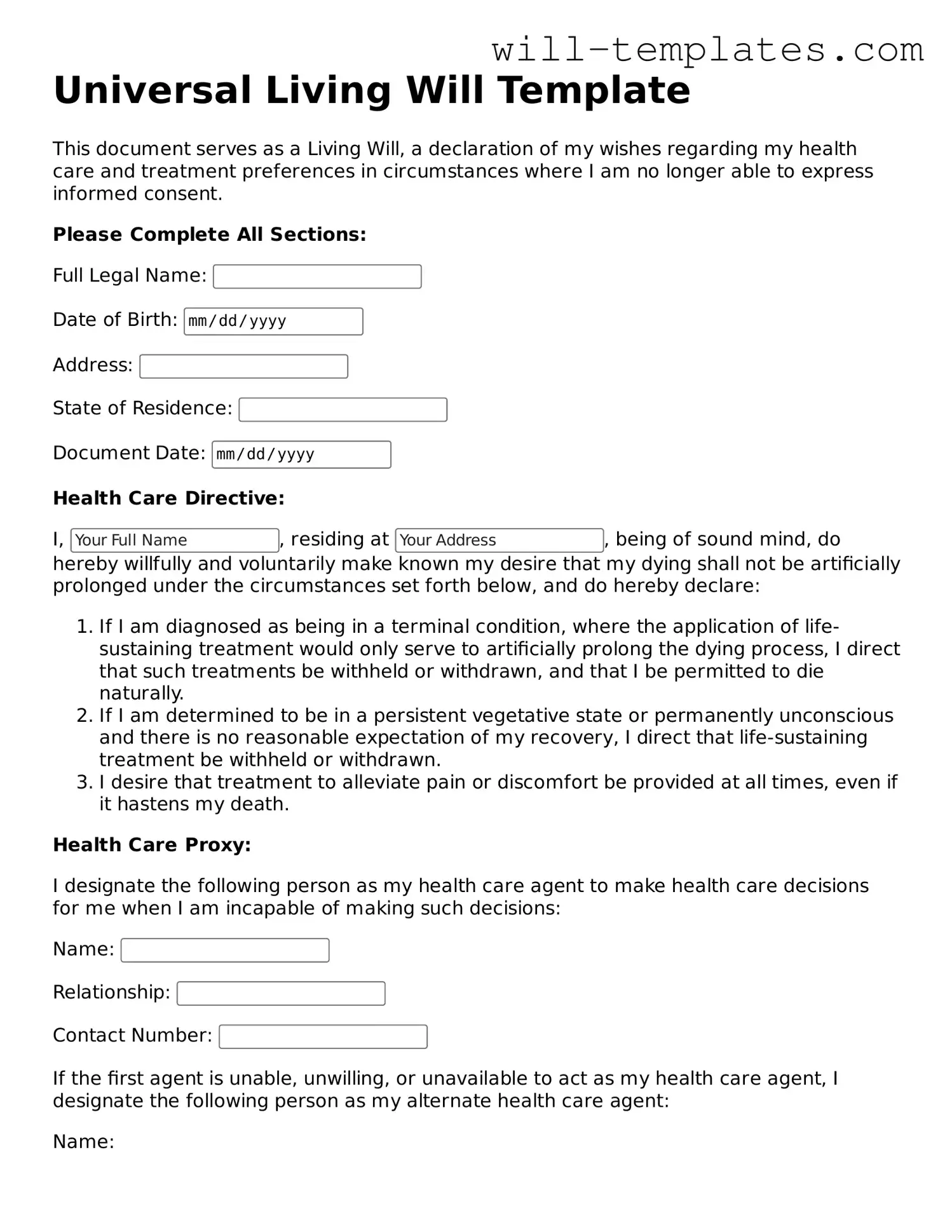 Printable Living Will Document
