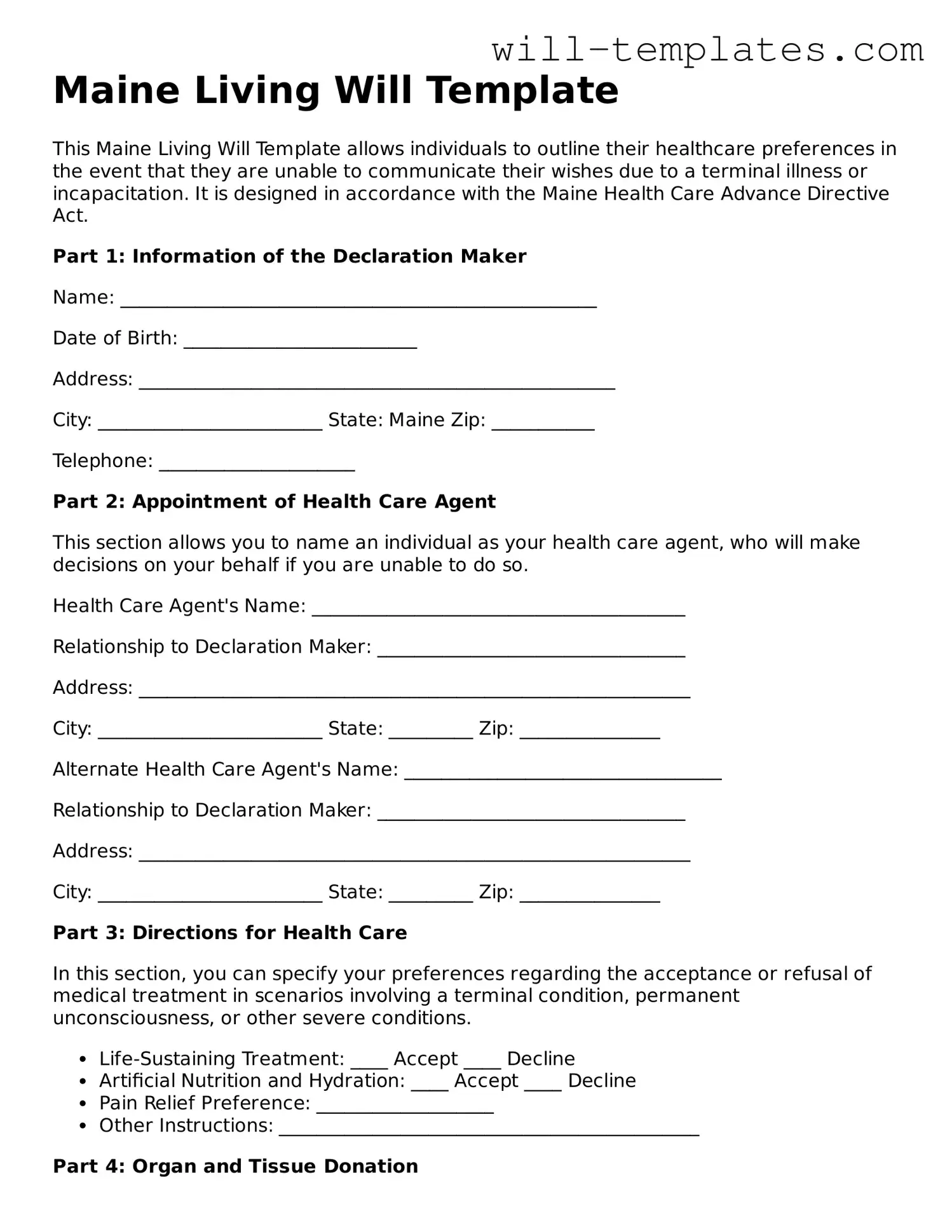 Official  Living Will Template for Maine