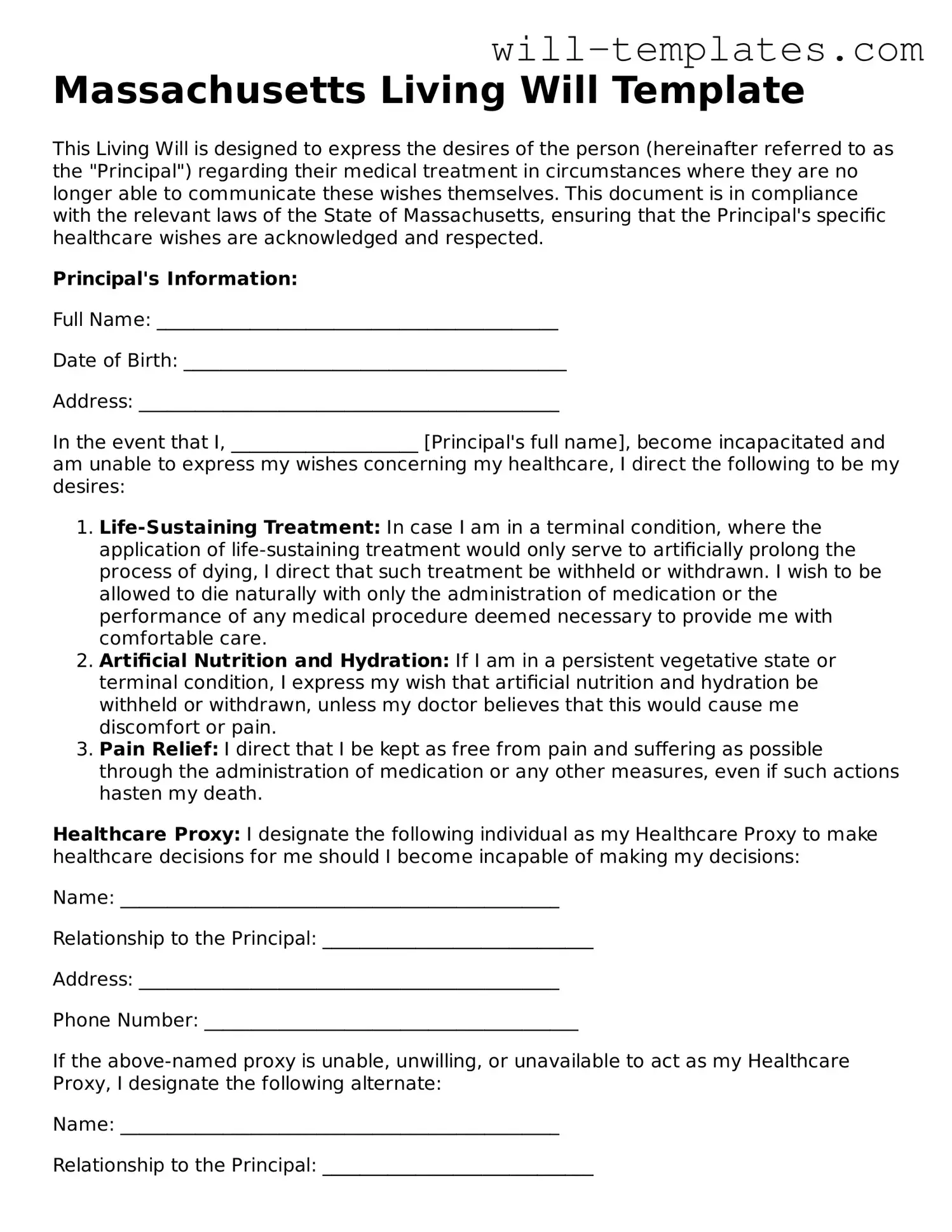Official  Living Will Template for Massachusetts