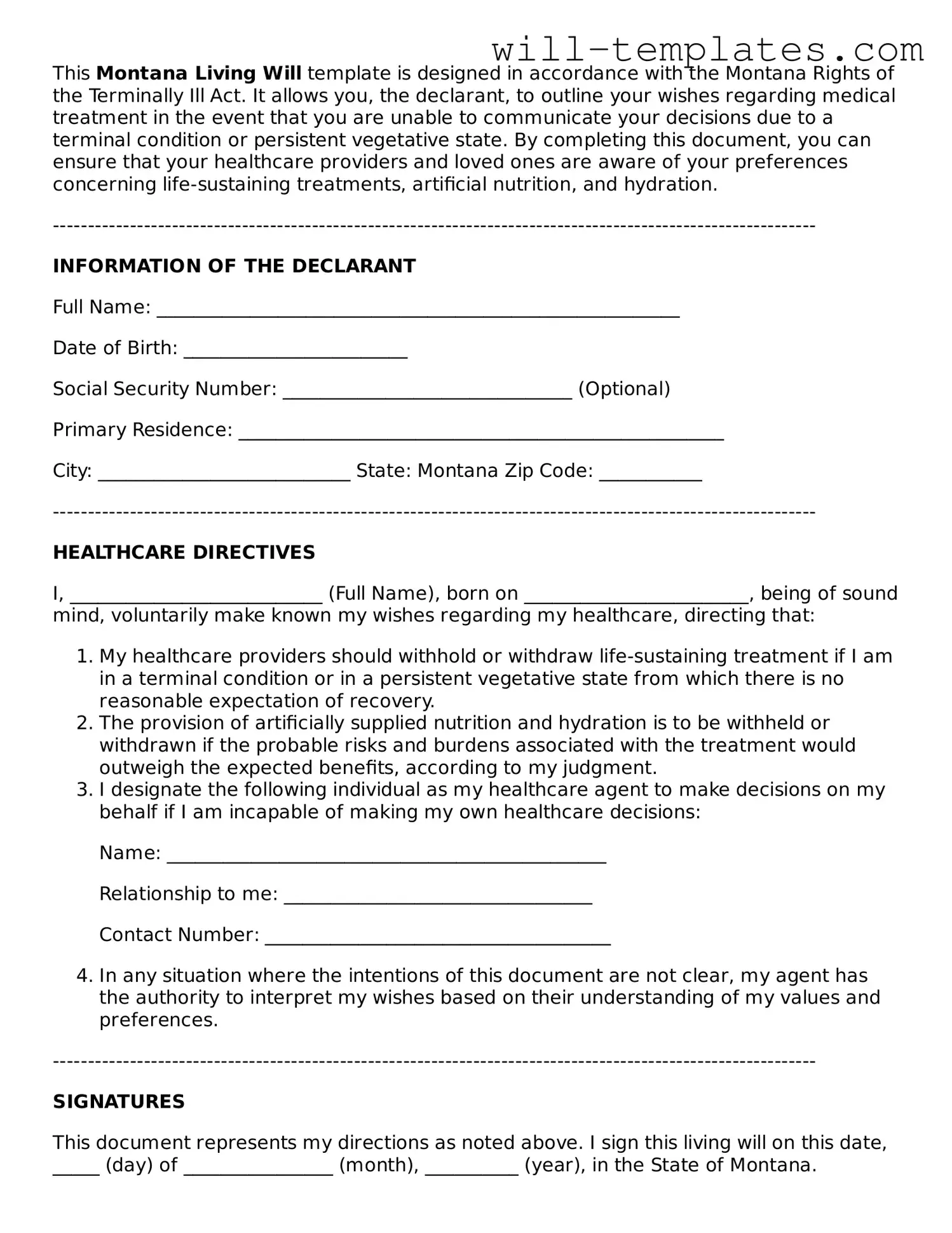 Official  Living Will Template for Montana